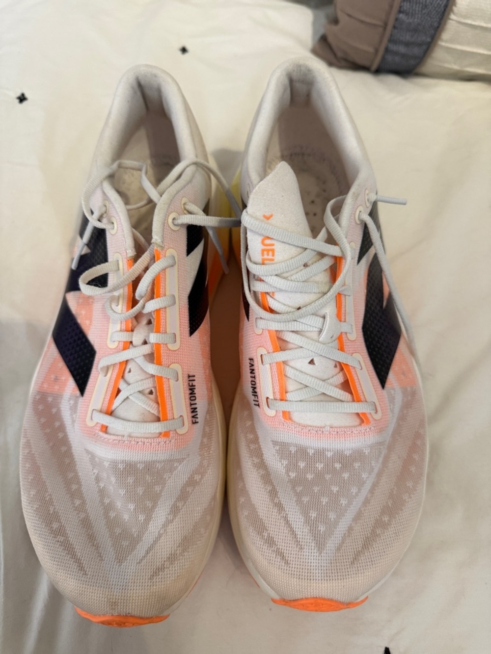 New Balance White with Orange and Navy Athletic Shoes